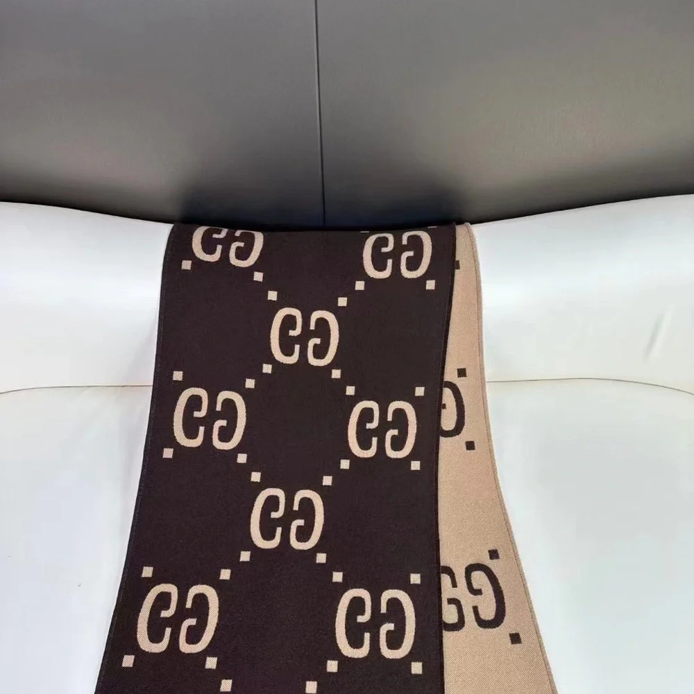 Designer-Inspired Reversible Brown & Beige Logo Scarf